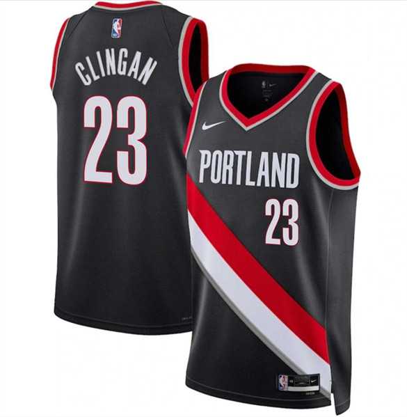 Mens Portland Trail Blazers #23 Donovan Clingan Black 2024 Draft Icon Edition Stitched Basketball Jersey Dzhi->portland trailblazers->NBA Jersey